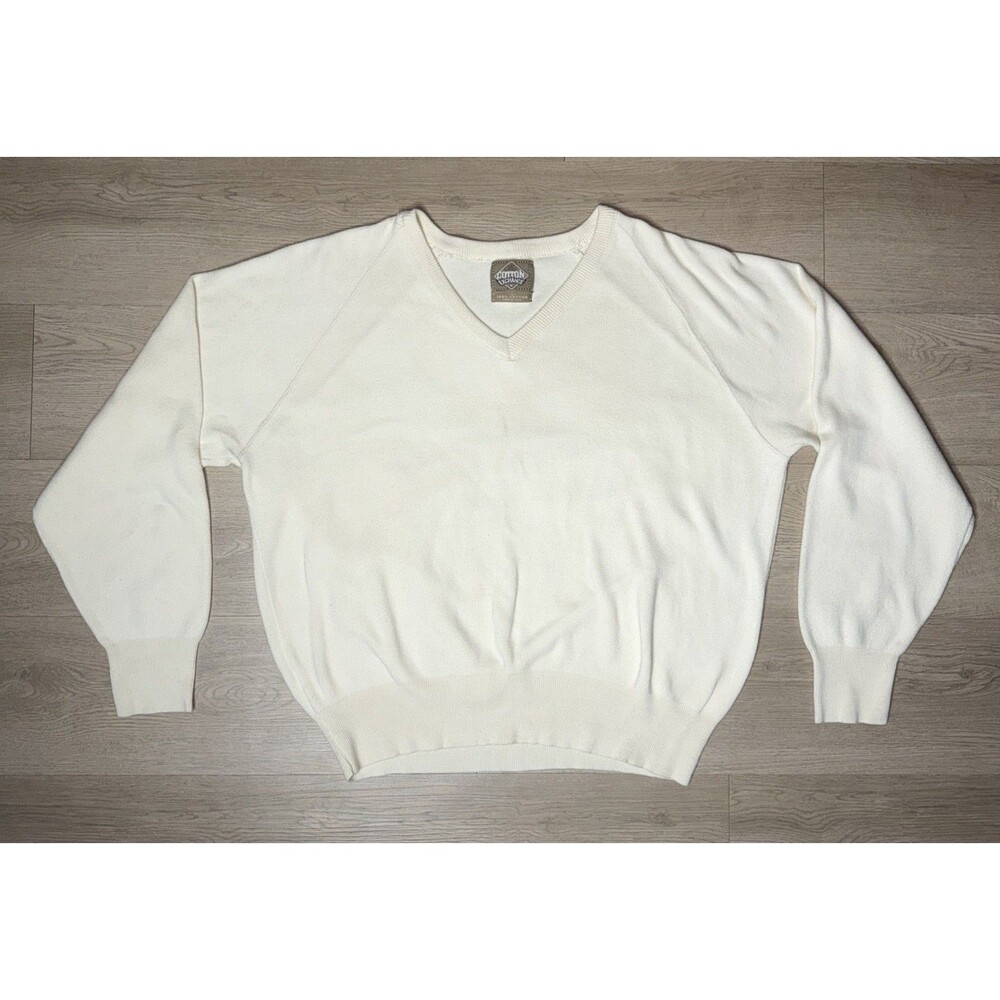 Vintage The Cotton Exchange Sweater Mens Large Cream V-Neck 100% Cotton Made USA